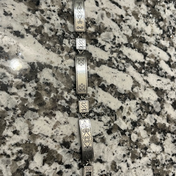 BRIGHTON Silver Tone Etched Bar Panel Links Bracelet - Picture 4 of 7